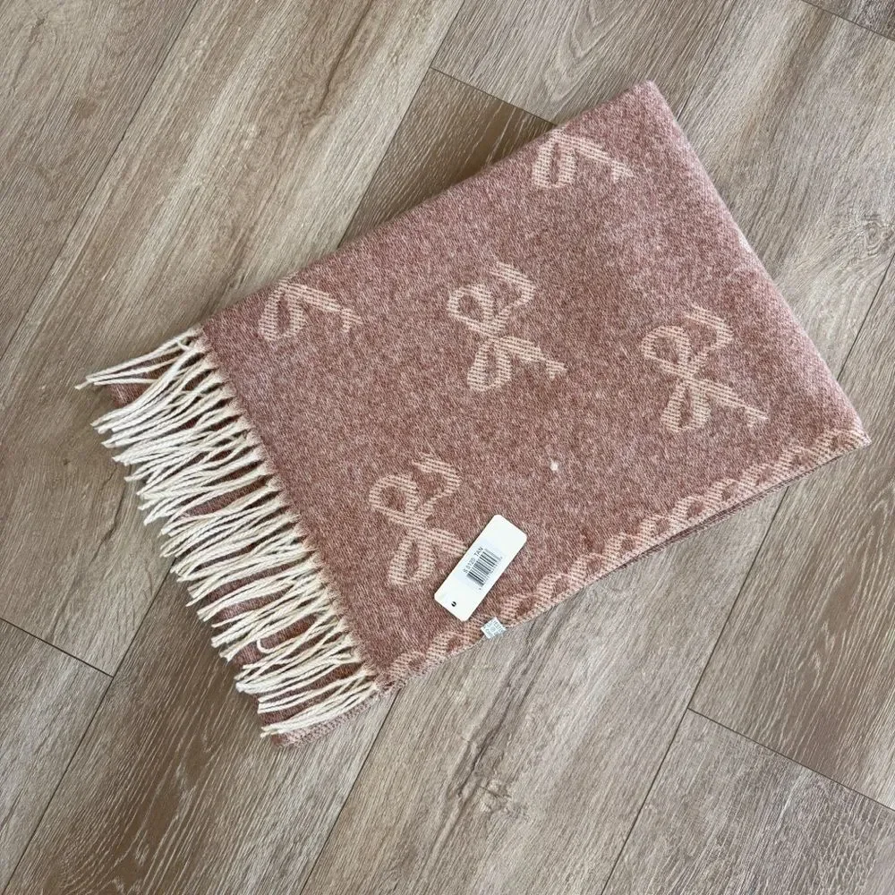 NWT Bow Pattern Fringe Scarf Tan